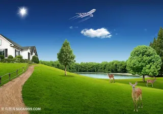 唯美草地美景风景画韩式自然背景