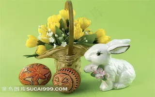 小兔子彩蛋篮子郁金香素材
