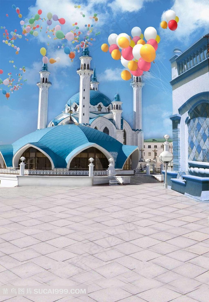 蓝色爱情海风格建筑广场