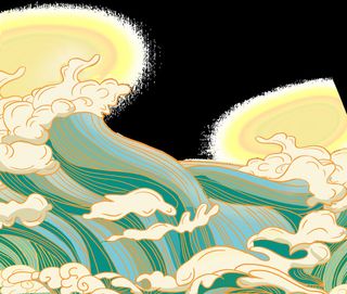 中国风国潮插画海浪波浪背景装饰浪花图案元素