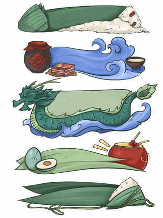 手绘端午节特色标题框粽子龙舟鸭蛋