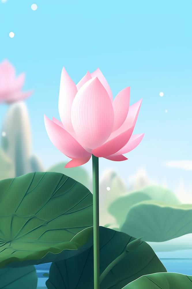 粉蓝色清爽夏日大气花朵扁平背景