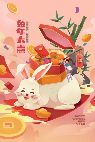 创意2023兔年春节海报