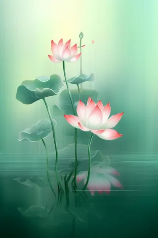 简约大气意境绿色荷花背景