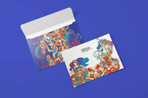 国潮风敦煌飞天插画文创品牌VI提案LOGO展示样机PSD设计素材