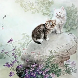 油画 小猫 风景 背景墙 油画 小猫 风景 背景墙