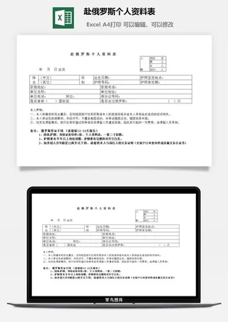 赴俄罗斯个人资料表excel模板