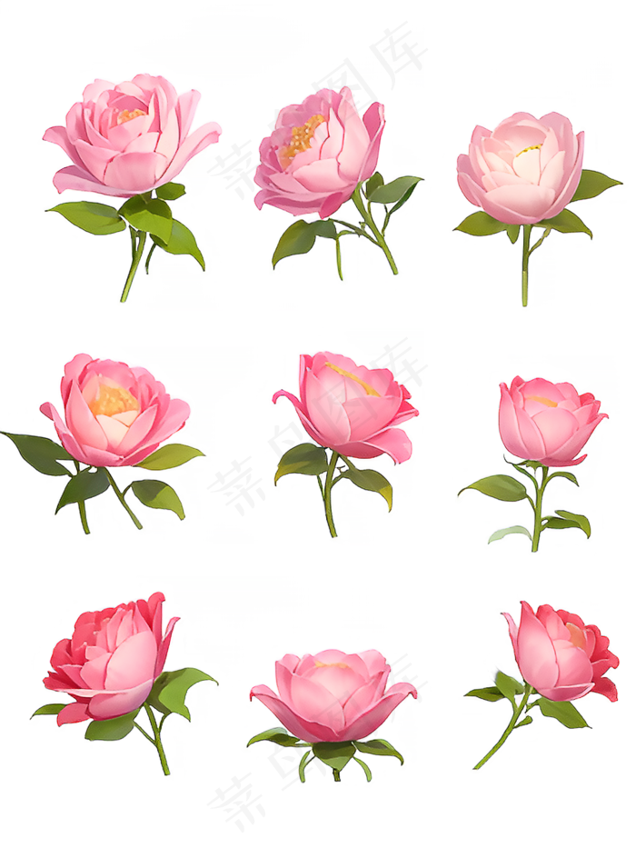 红色 粉色 手绘 免抠 PNG 玫瑰 花 素材19