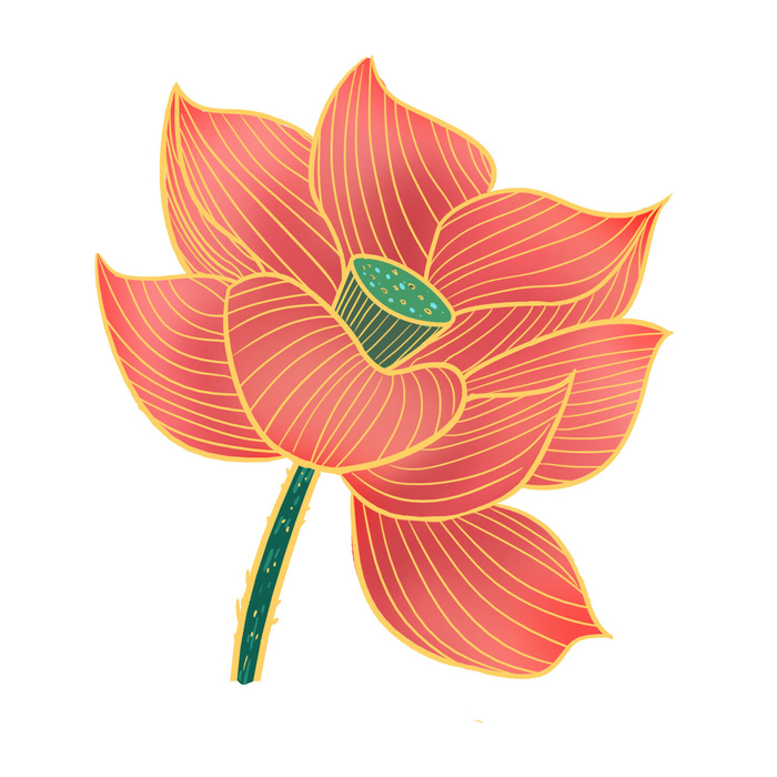 国潮中国风手绘荷花莲花荷叶莲藕植物花卉装饰插画PSD设计素材