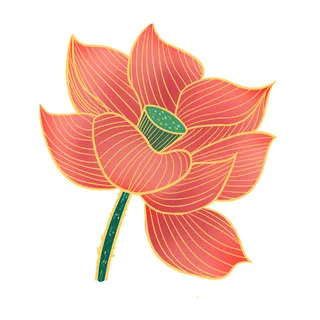 国潮中国风手绘荷花莲花荷叶莲藕植物花卉装饰插画PSD设计素材