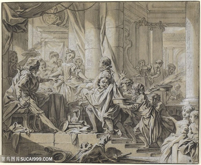 人群素描室内装饰画