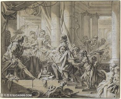 人群素描室内装饰画