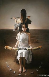 拿着弓箭的美女油画