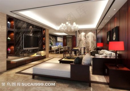 中式风格别墅客厅装修效果图