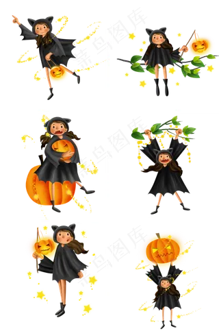卡通万圣节节日元素小女孩南瓜