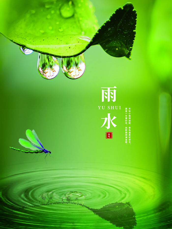 创意24节日二十四节气雨水春节春天宣传祝福海报模板PSD设计素材