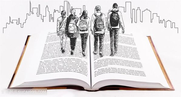 学生背着书包走在打开的书上