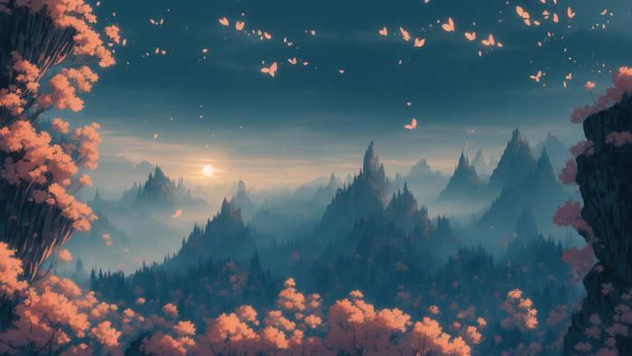 美丽大气写意风景背景壁纸插画-图尼尔斯山脉