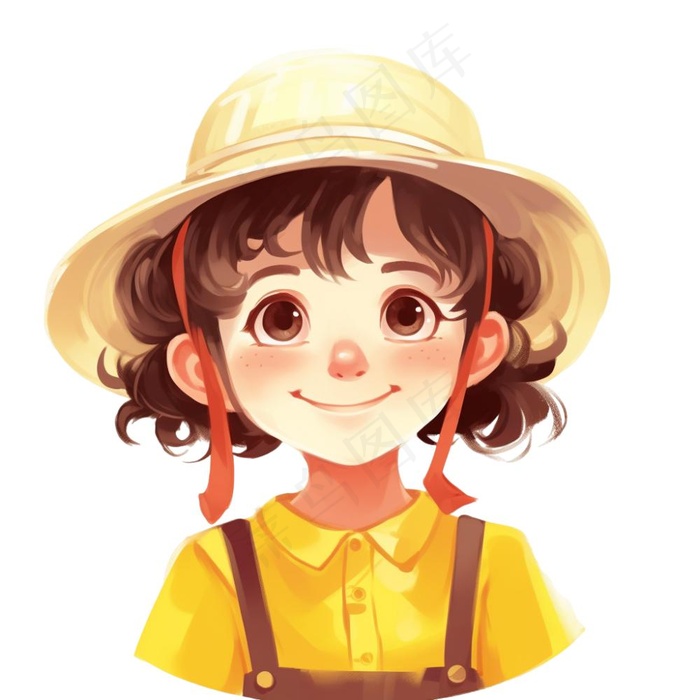 小女孩黄帽黄裙子人物插画免抠(1024x1024)