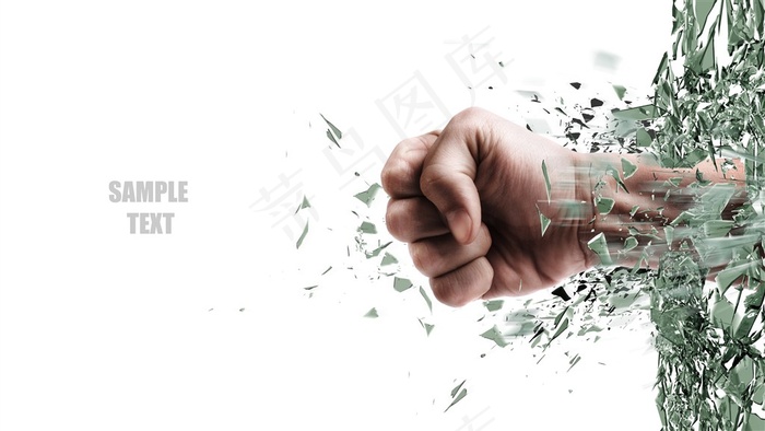 重拳击碎玻璃创意背景高清图片