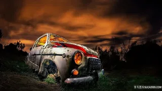 报废的汽车颓废背景