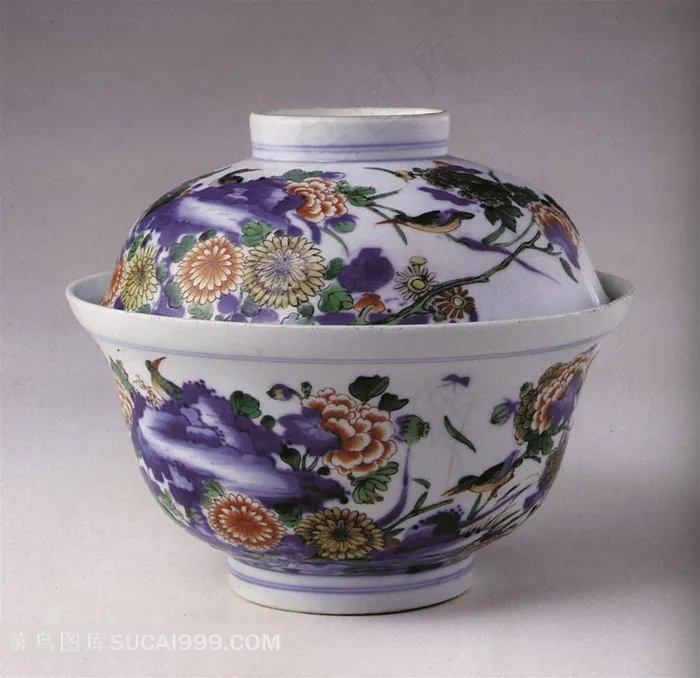 中国花鸟画瓷茶杯