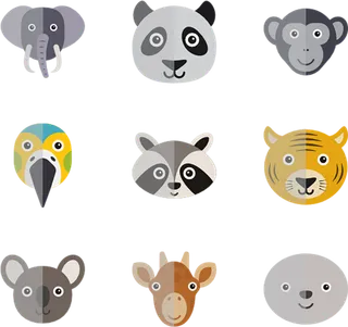 动物头部卡通图标简笔素材