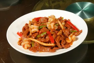 虾腰炒牛柳26元