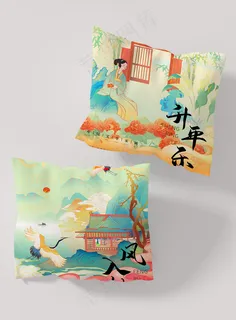 唯美国潮风中式抱枕智能贴图样机