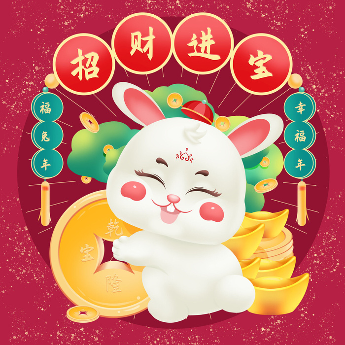 手绘2023兔年新年卡通兔子形象IP插画元素PSD设计素材png图案