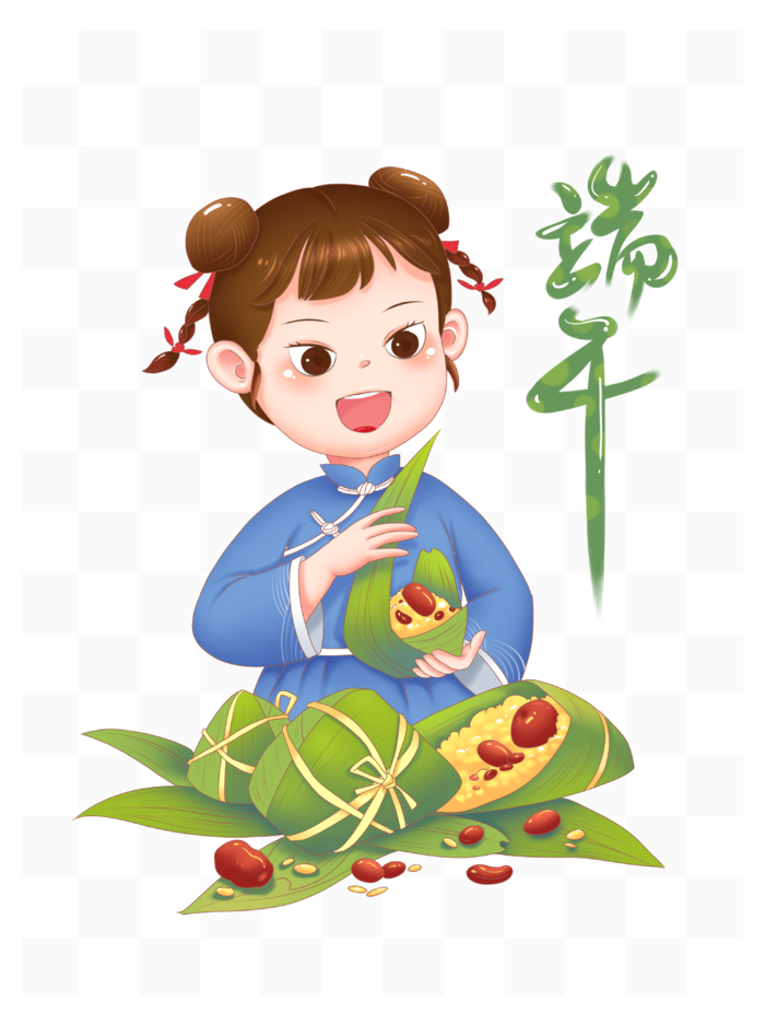 传统节日端午节小女孩包粽子手绘插画元素