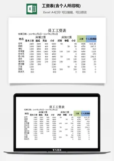 工资表(含个人所得税)excel模板