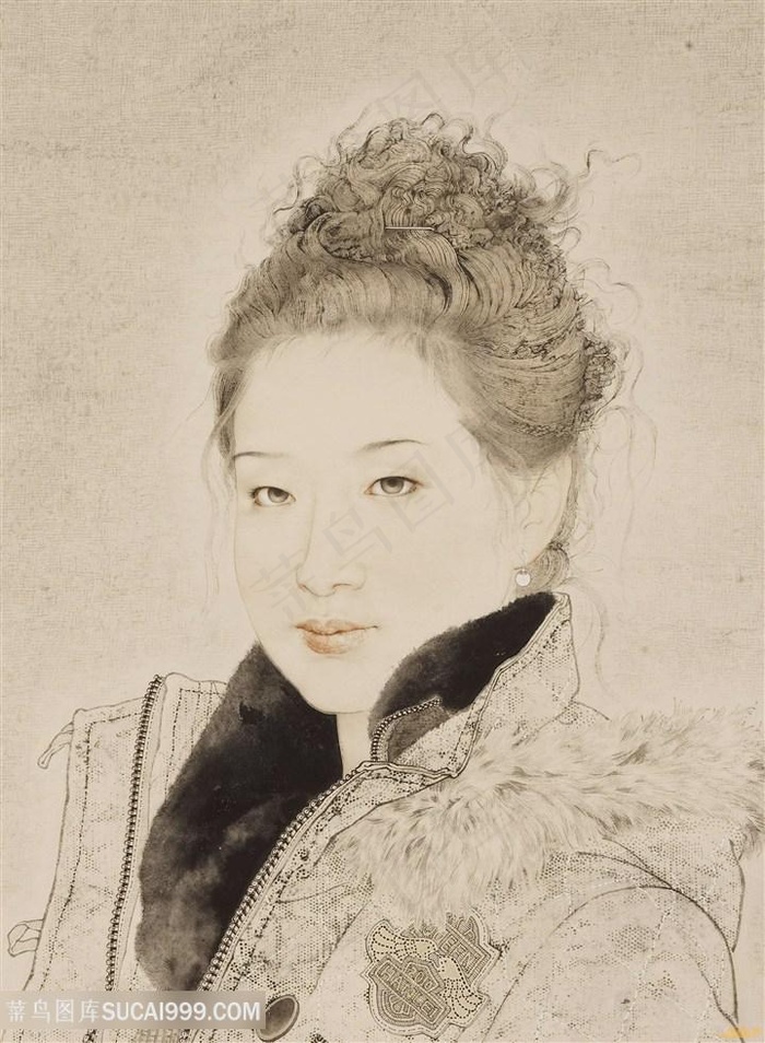 素面古典美女肖像装饰画