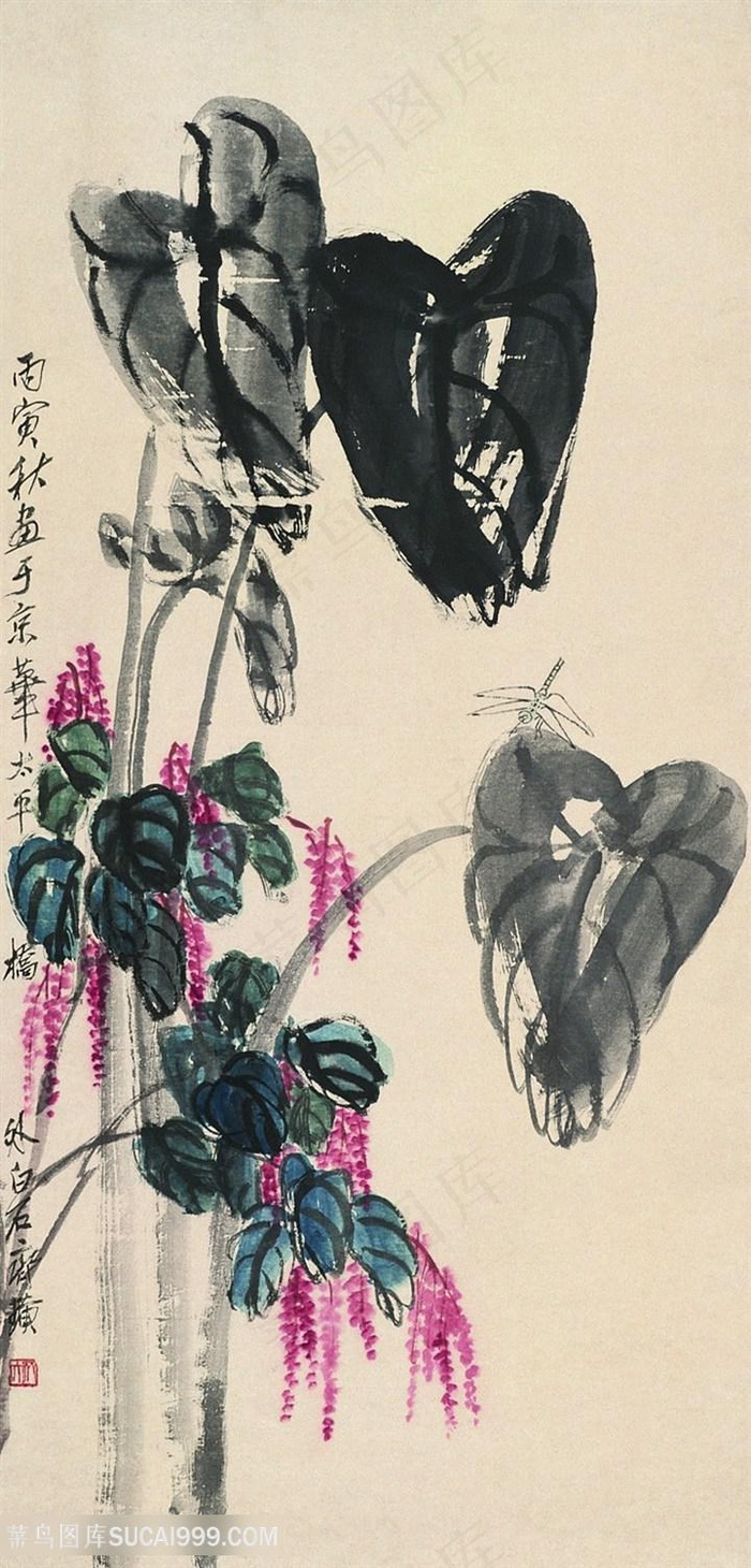 齐白石荷叶花草国画图片