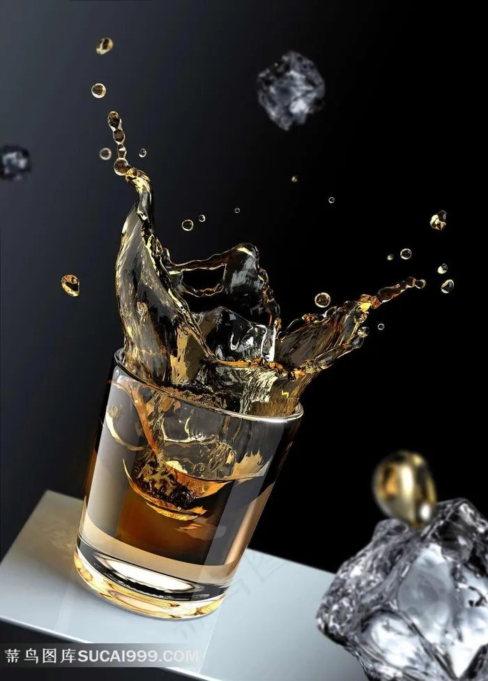玻璃杯喷溅的水珠素材