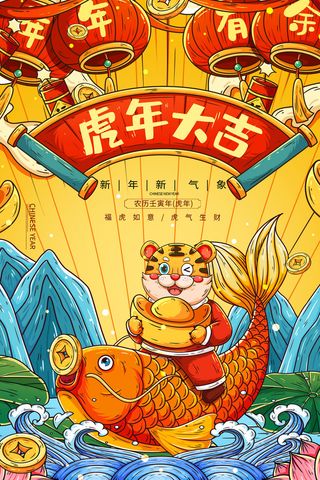 虎年海报虎年大吉新年海报2022