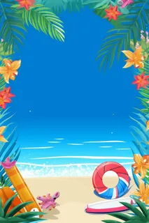 卡通蓝色清新沙滩游泳背景