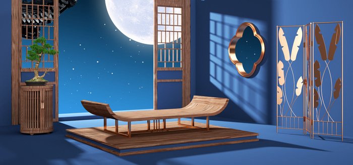 中国风国潮电商促销首页海报C4D背景图3D场景立体设计PSD素材模板