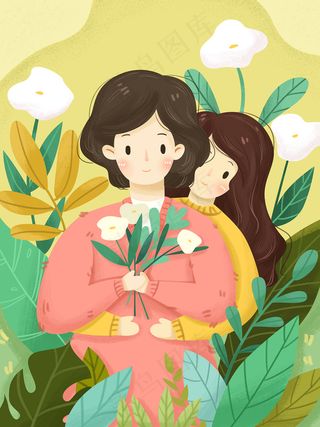 手绘卡通母亲节插画漫画素材
