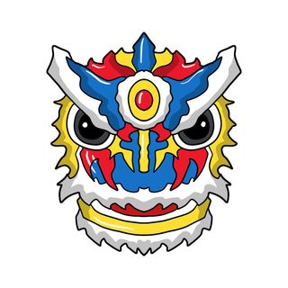 新年春节虎年元宵手绘人物舞狮卡通狮子头插画元素PSD设计素材