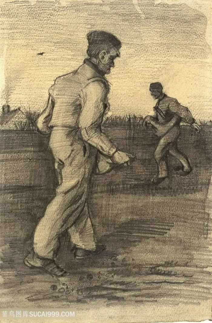 两个播种者农民素描装饰画