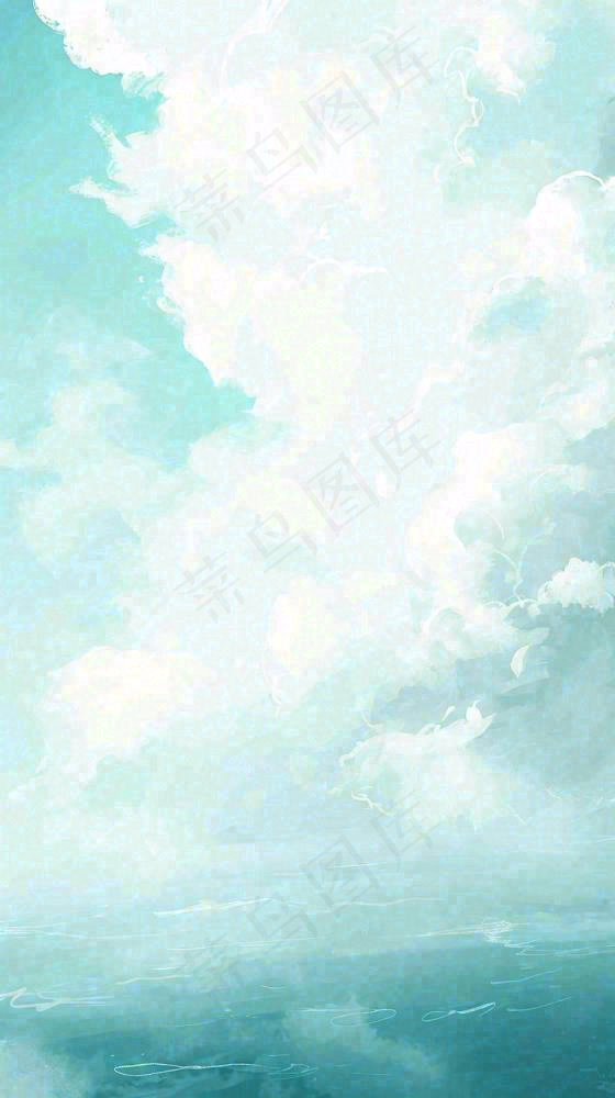 海洋海面蓝天云层白云清新春天夏天阳光，立夏夏至大暑小暑