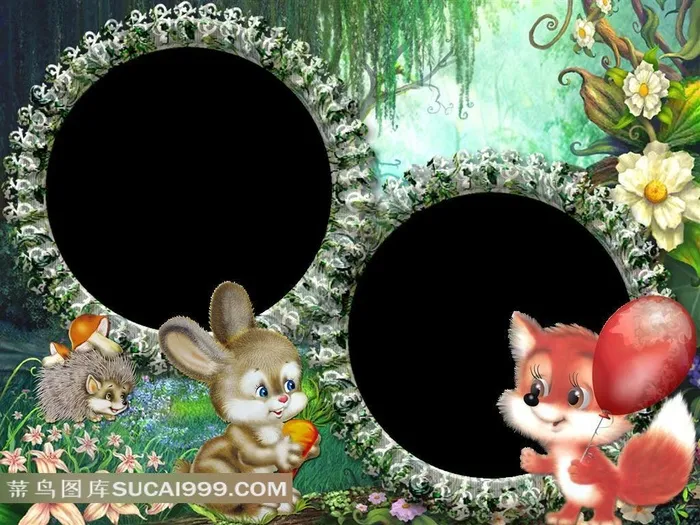 精美小松鼠刺猬圆形相框素材