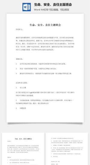 生命、安全、责任主题班会
