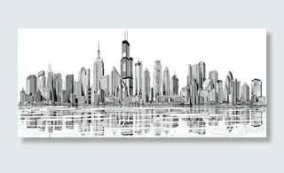 手绘黑白城市装饰画