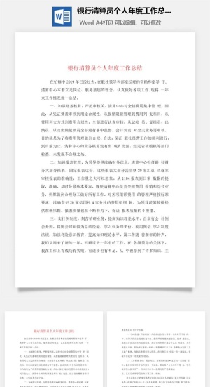银行清算员个人年度工作总结word模板