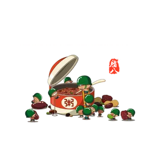 腊八元素-卡通腊八节腊八粥艺术字体八宝粥PNG免扣腊八海报装饰插画PNG素材