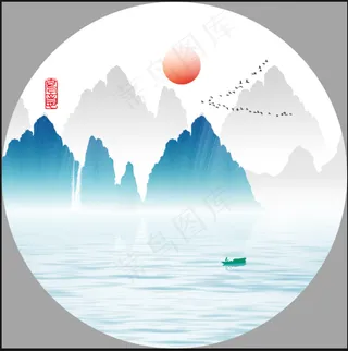 中国风山水花鸟日出帆船鸿运当头客厅卧室玄关画酒店装饰画壁画挂画