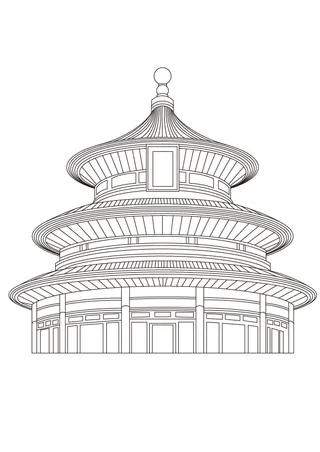 天坛线稿，矢量插画，素材