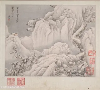清代画家樊圻山水册页踏雪寻梅国画图片